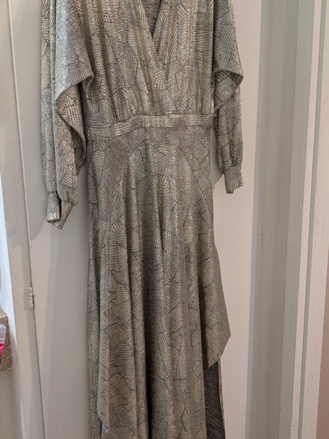 Ba&Sh Champagne Metallic Long Sleeve V-Neck Wrap Dress
